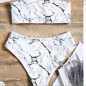ZAFUL Women's Strapless Marble Print High Waisted
